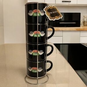 Friends Central Perk‎ Stackable Mugs. NWT 4 10 oz Cups. Black
